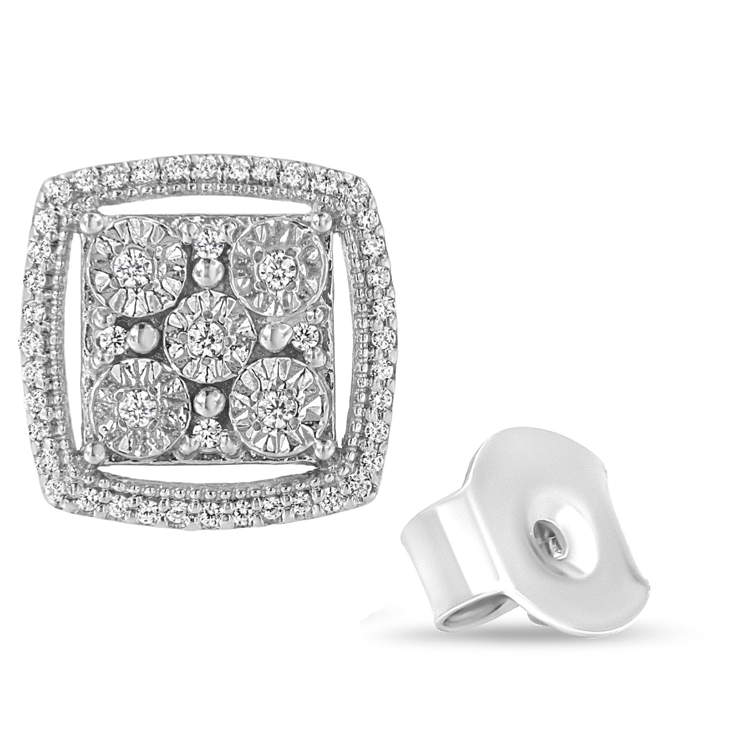 .925 Sterling Silver 3/8 Cttw Miracle Set Round Diamond Double Halo Cluster Earrings (I-J Color, I2-I3 Clarity) Bids.com