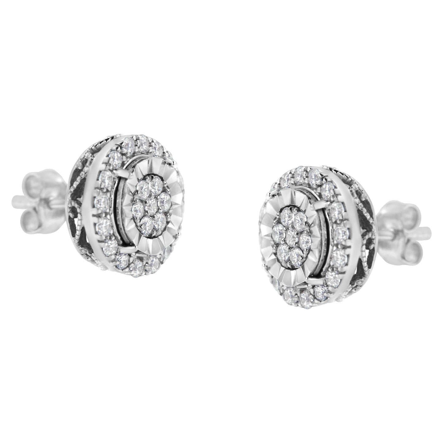 Sterling Silver Diamond Cluster Earrings (1 cttw, I-J Color, I2-I3 Clarity) Bids.com