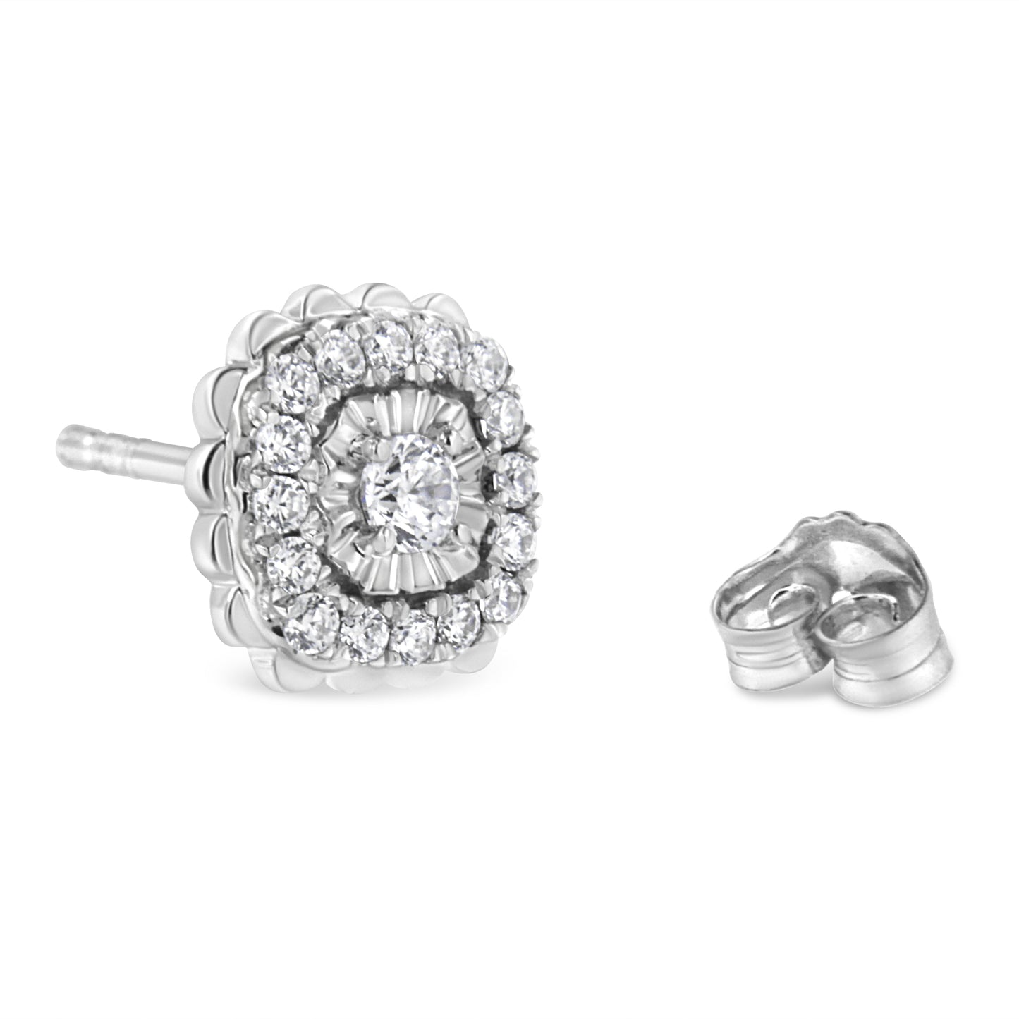 .925 Sterling Silver 1/2 Cttw Round-Cut Diamond Halo Cluster Stud Earring (I-J Color, I2-I3 Clarity) Bids.com