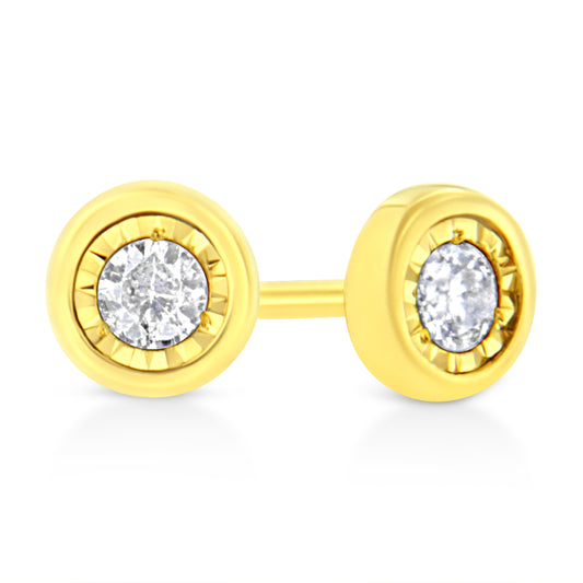 10K Yellow Gold Plated .925 Sterling Silver 1/10 Cttw Miracle-Set Diamond Circle Shape Stud Earrings (K-L Color, I2-I3 Clarity) Bids.com