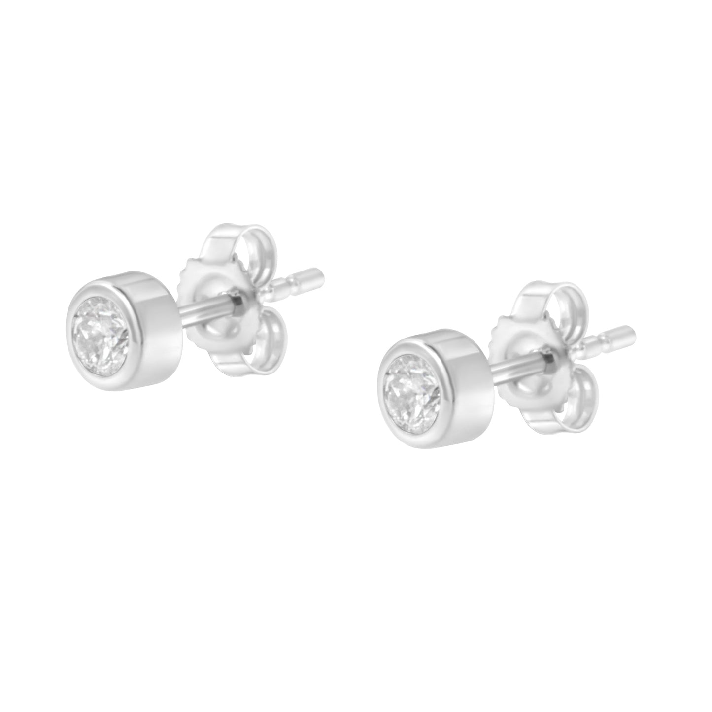 10K White Gold 1/5 Cttw Round Brilliant-Cut Near Colorless Diamond Bezel-Set Stud Earrings (H-I Color, I1-I2 Clarity) Bids.com