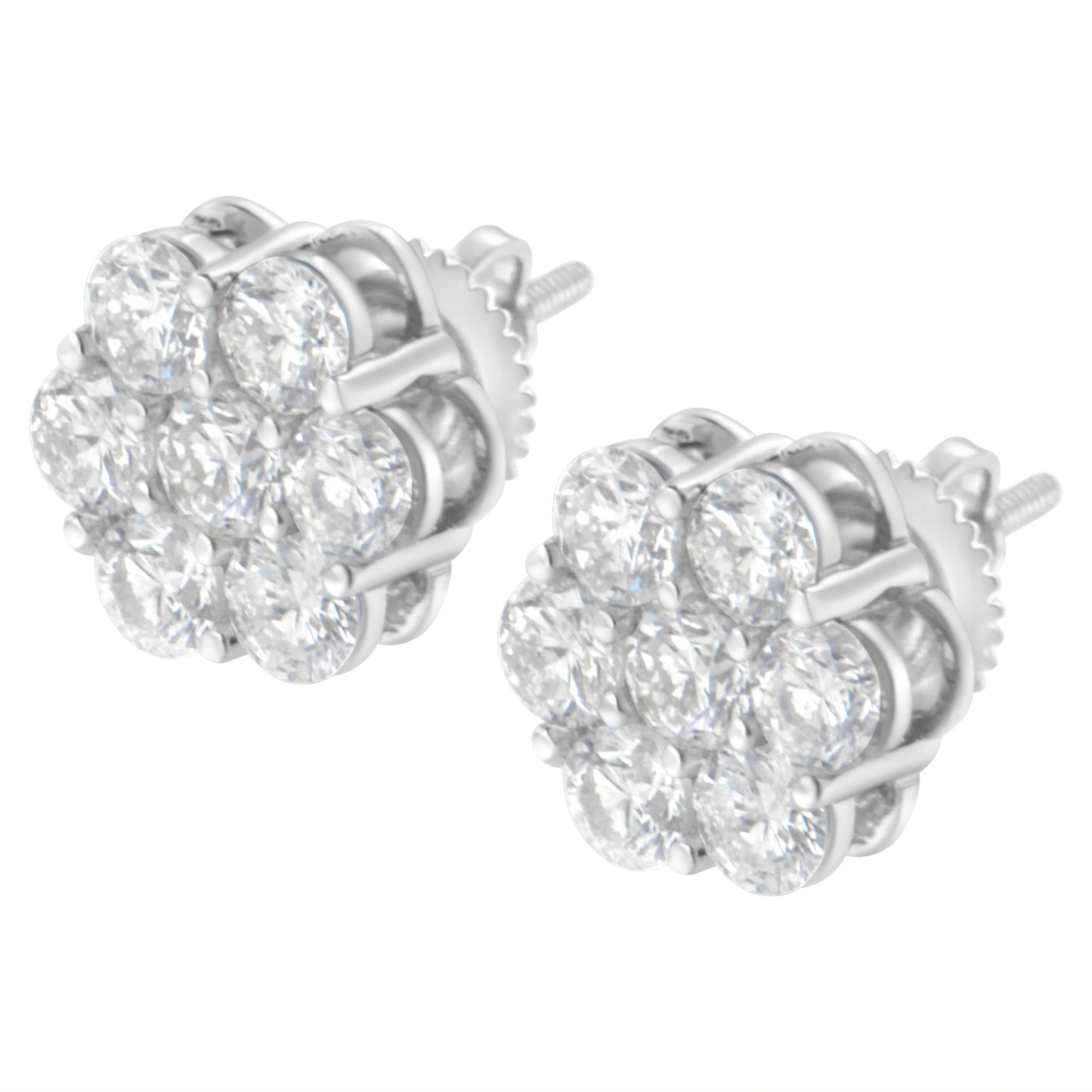 Sterling Silver 2 cttw Floral Composite 7 Stone Diamond Stud Earring (I-J, I1-I2) Bids.com