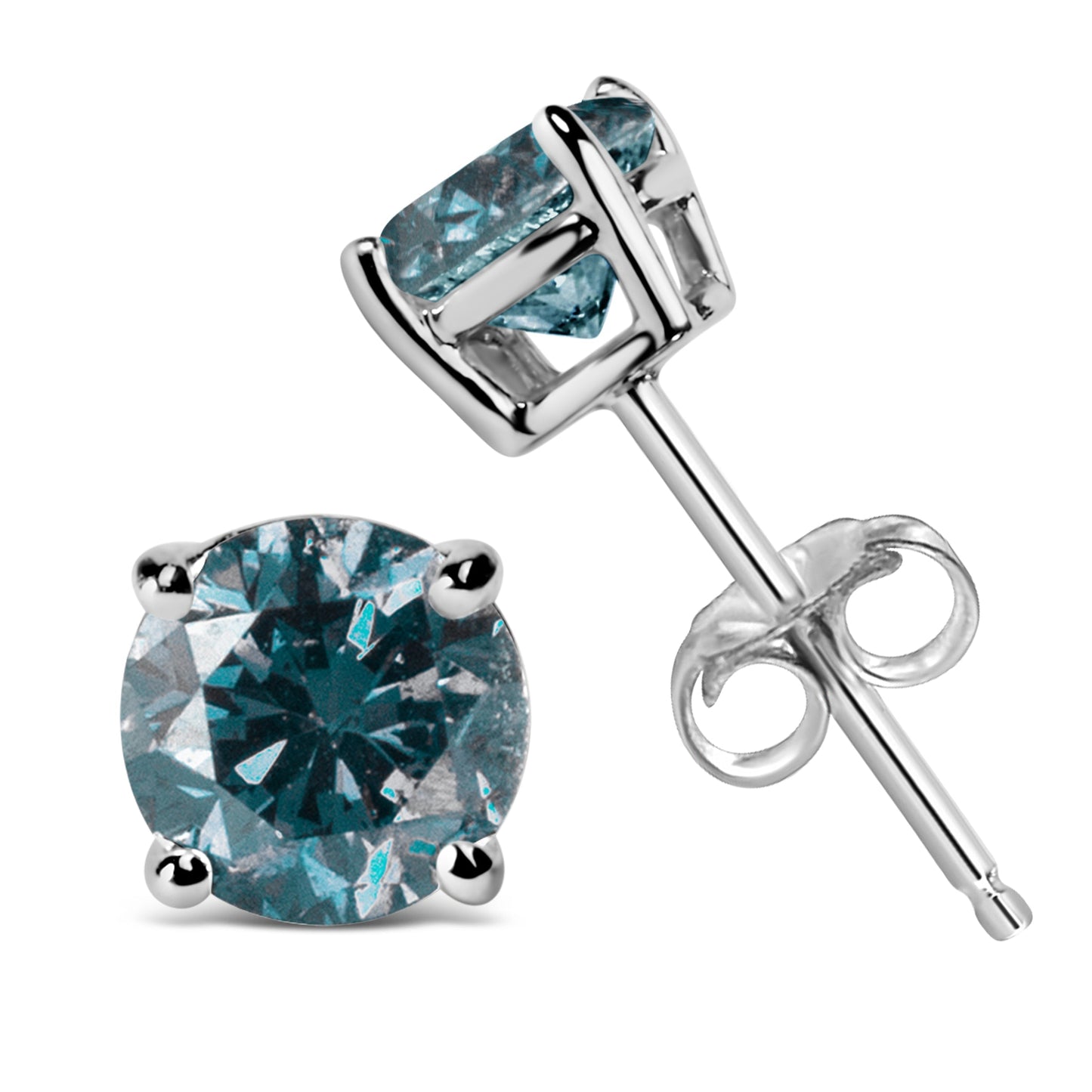 14K White Gold 1/2 Cttw Round Brilliant Cut Lab Grown Blue Diamond 4-Prong Classic Solitaire Stud Earrings (Blue Color, VVS2-VS1 Clarity) Bids.com