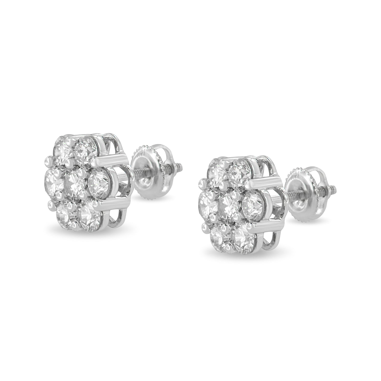14K White Gold 3 cttw Prong Set Round-Cut Diamond Floral Cluster Stud Earring (I-J Color, SI1-SI2 Clarity) Bids.com