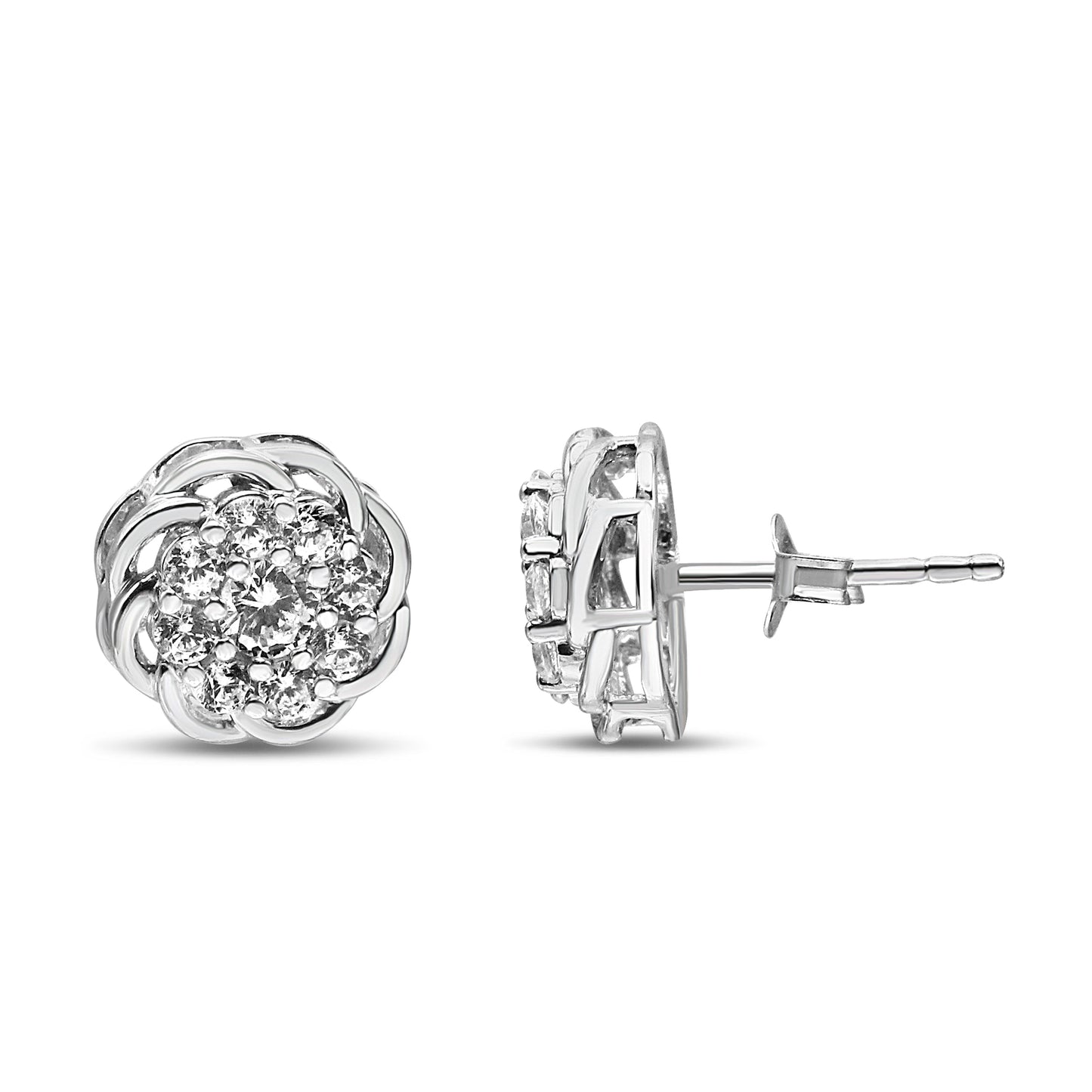.925 Sterling Silver 1/2 Cttw Round Diamond Cluster Openwork Floral Halo Stud Earrings (I1-I2 Clarity, I-J Color) Bids.com