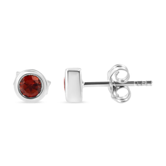 .925 Sterling Silver Bezel Set 3.5mm Created Red Ruby Gemstone Solitaire Stud Earrings Bids.com