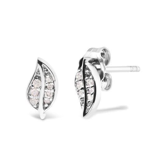 .925 Sterling Silver Diamond Accent Leaf Stud Earrings Bids.com