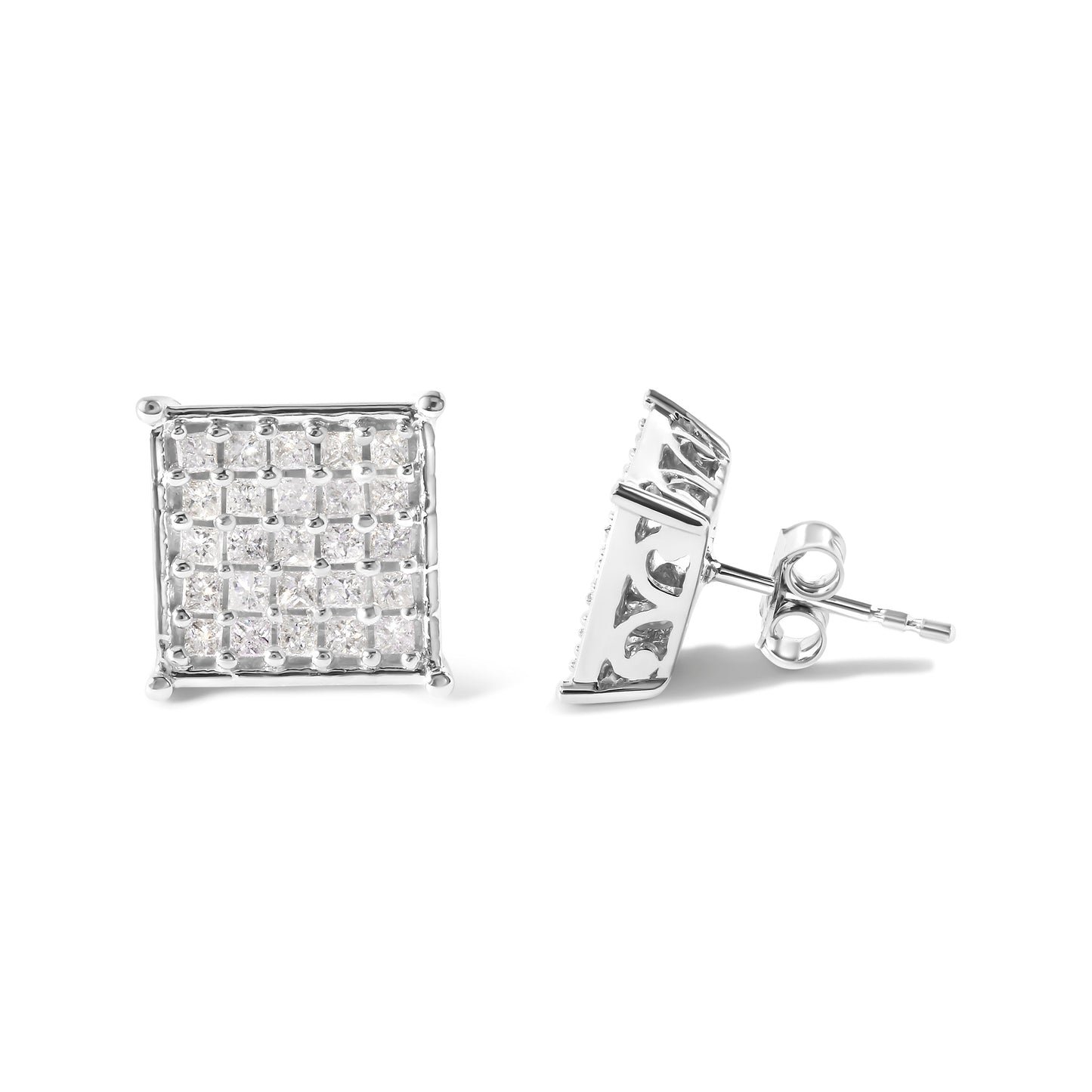 10K White Gold 3/4 Cttw Princess Diamond Composite Stud Earrings (I-J Color, I1-I2 Clarity) Bids.com
