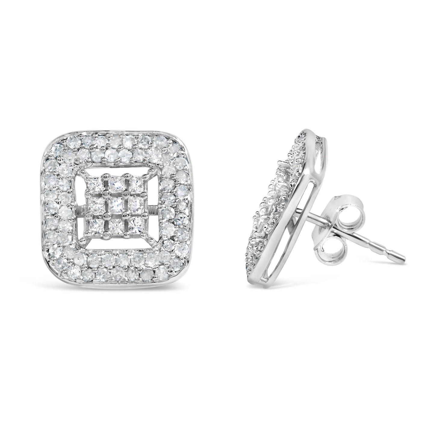 10K White Gold 1.00 Cttw Diamond Composite and Halo Stud Earrings (I-J Color, I1-I2 Clarity) Bids.com