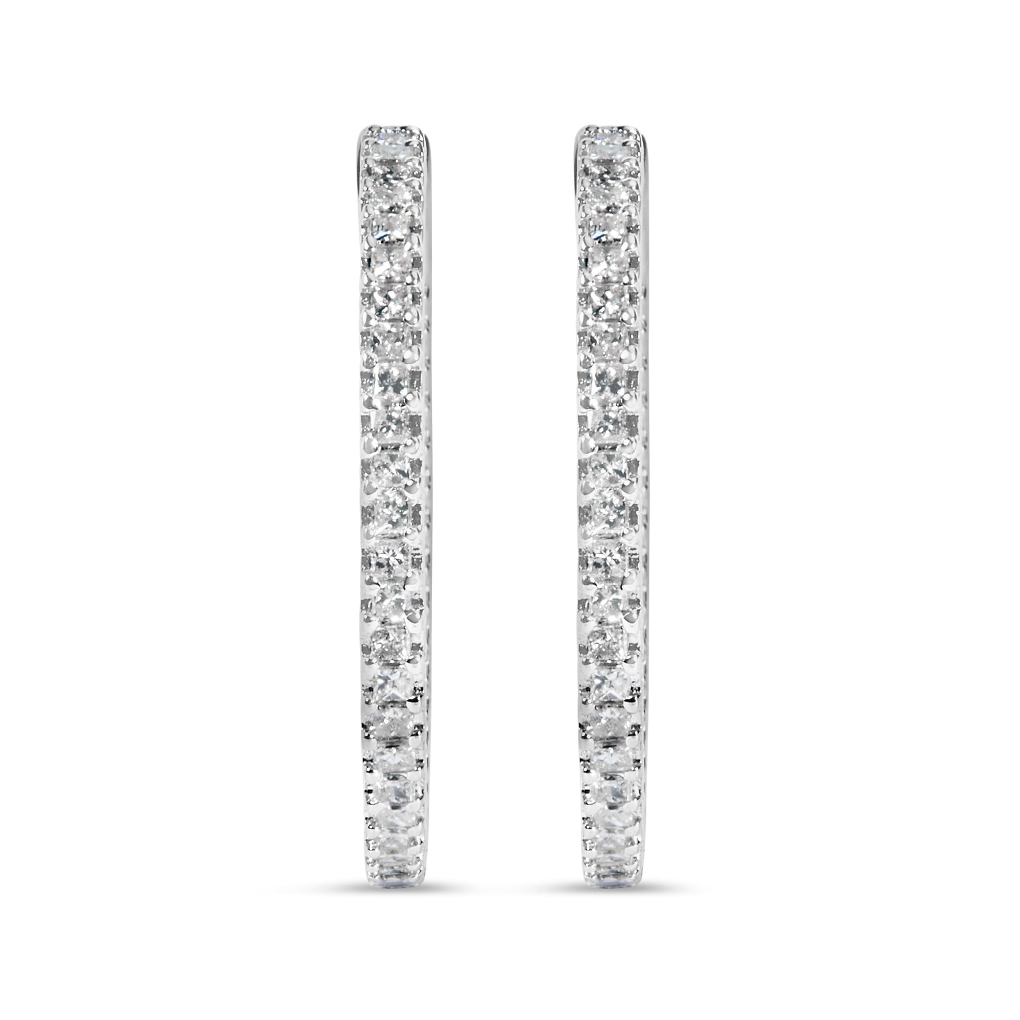 14K White Gold 1.0 Cttw Princess Diamond Inside Out Hoop Earrings (H-I Color, I1-I2 Clarity) - 23 MM Bids.com