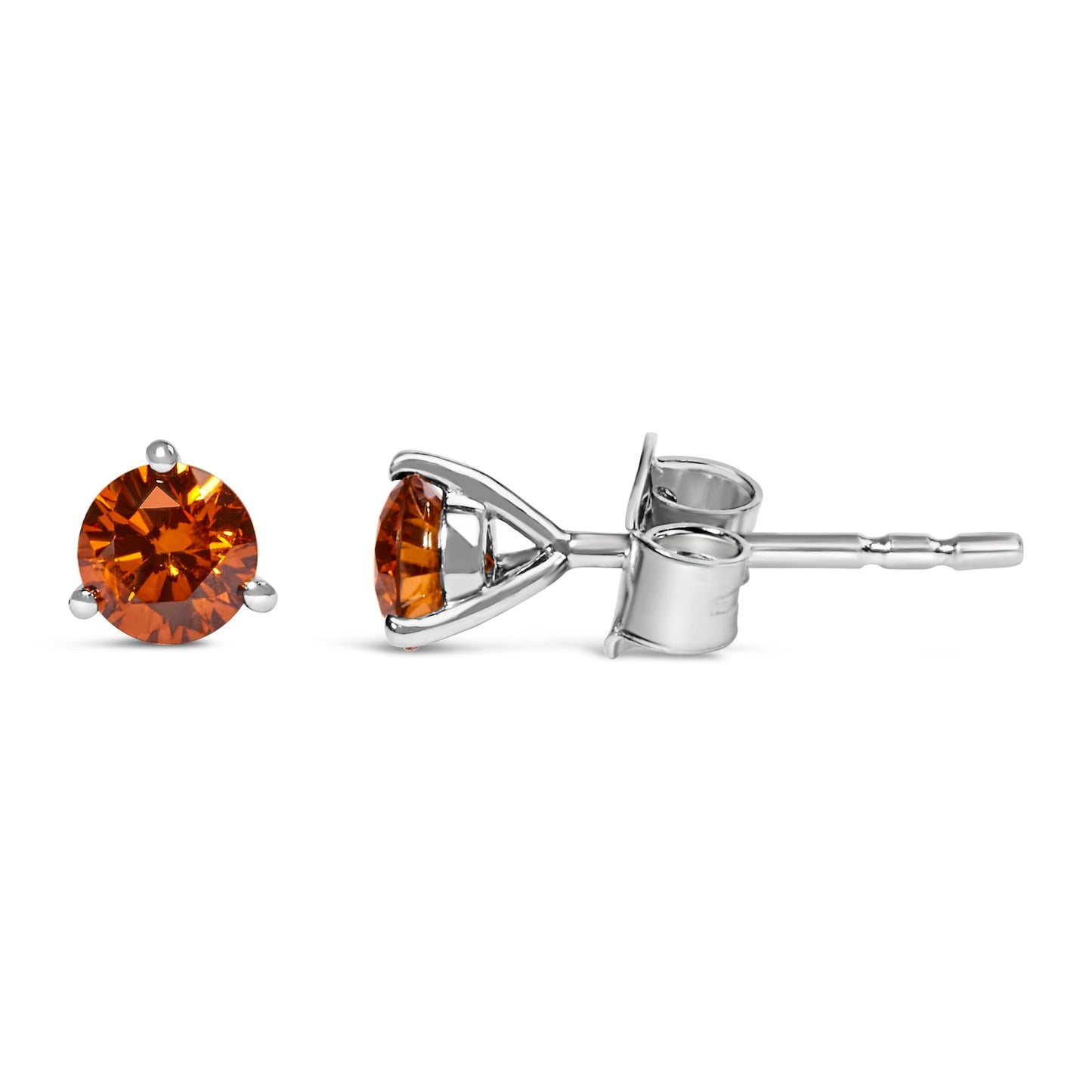 14K White Gold 1/2 Cttw Lab-Grown Round Brilliant-Cut Orange Diamond Classic 3-Prong Martini set Stud Earrings (Orange Color, VS1-VS2 Clarity) Bids.com