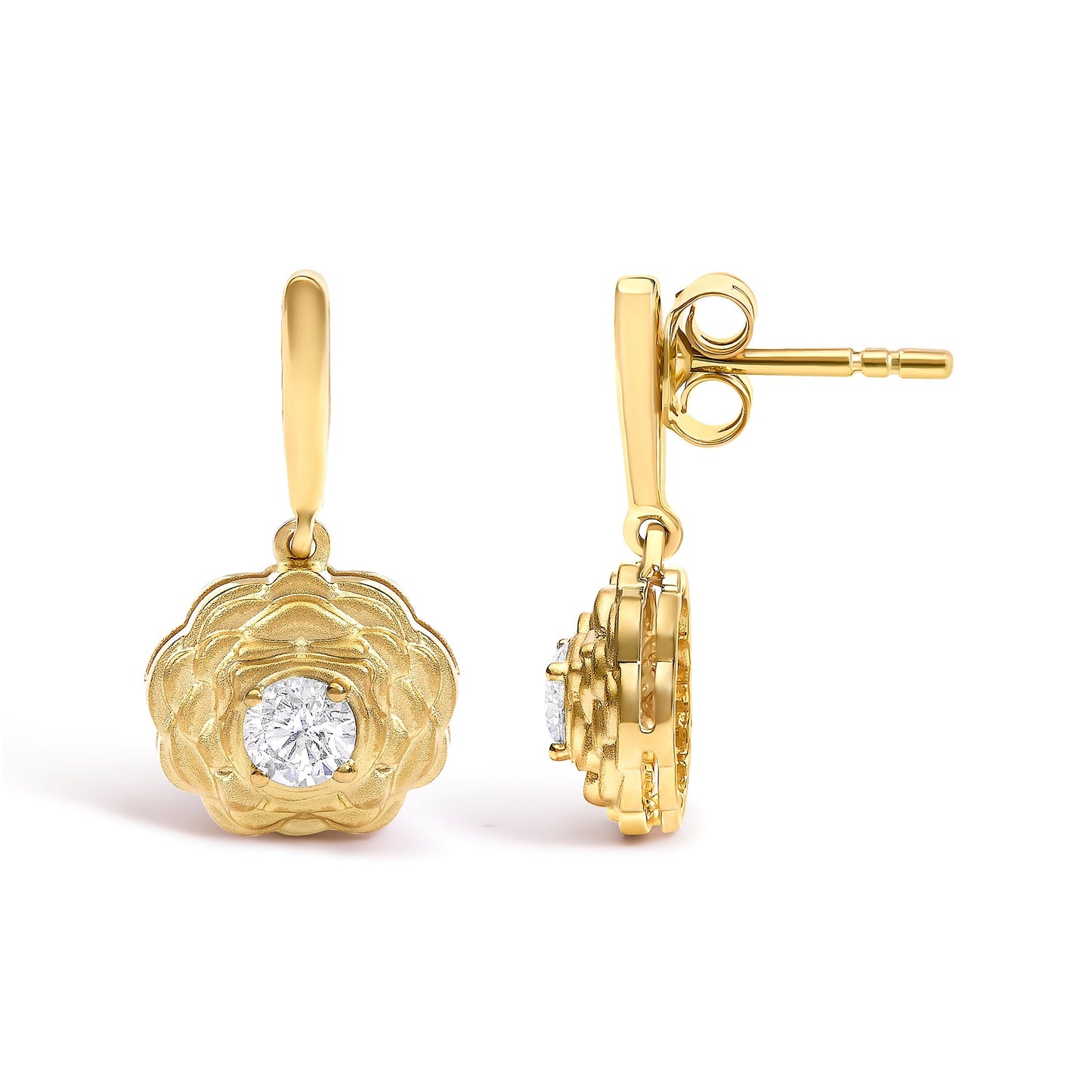 14K Yellow Gold Plated Sterling Silver 5/8 Cttw Lab Grown Diamond Flower Drop Earrings Bids.com