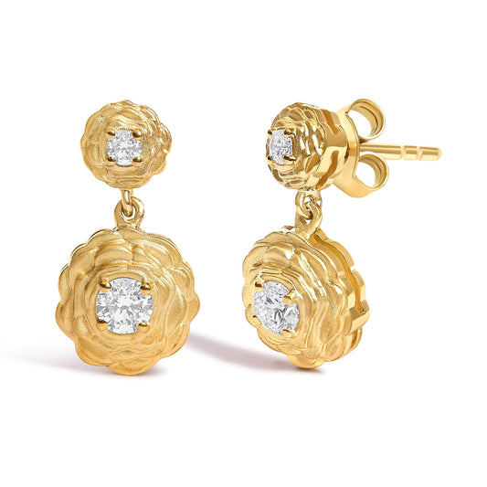 14K Yellow Gold Plated Sterling Silver 1/2 Cttw Lab Grown Diamond Rose Motif Drop Earrings Bids.com