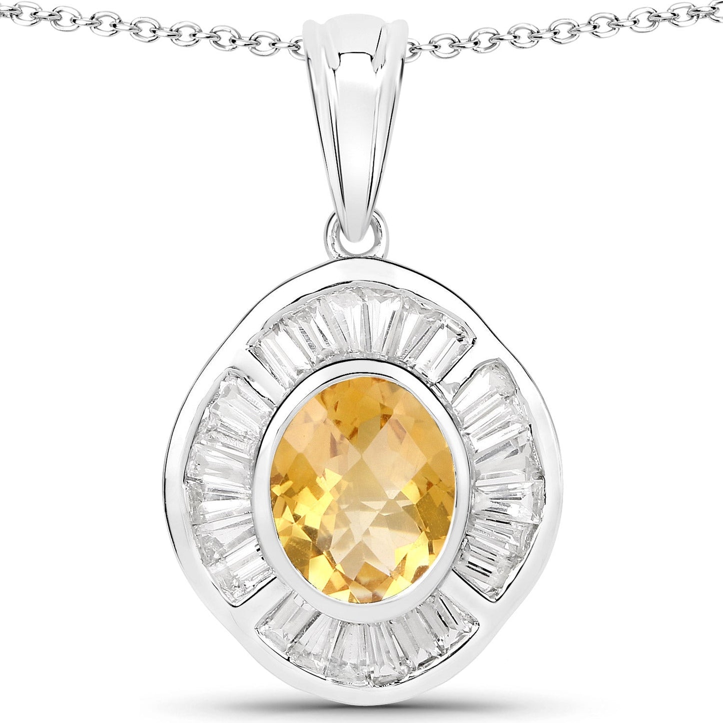 4.18 Carat Genuine Citrine and White Topaz .925 Sterling Silver Pendant Bids.com