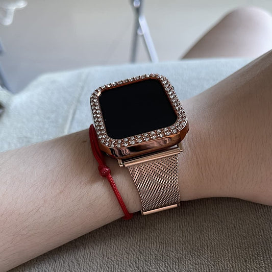 Luxury Bling Case and Strap Slim Mesh Metal Strap for Apple Watch - Wristwatchstraps.co