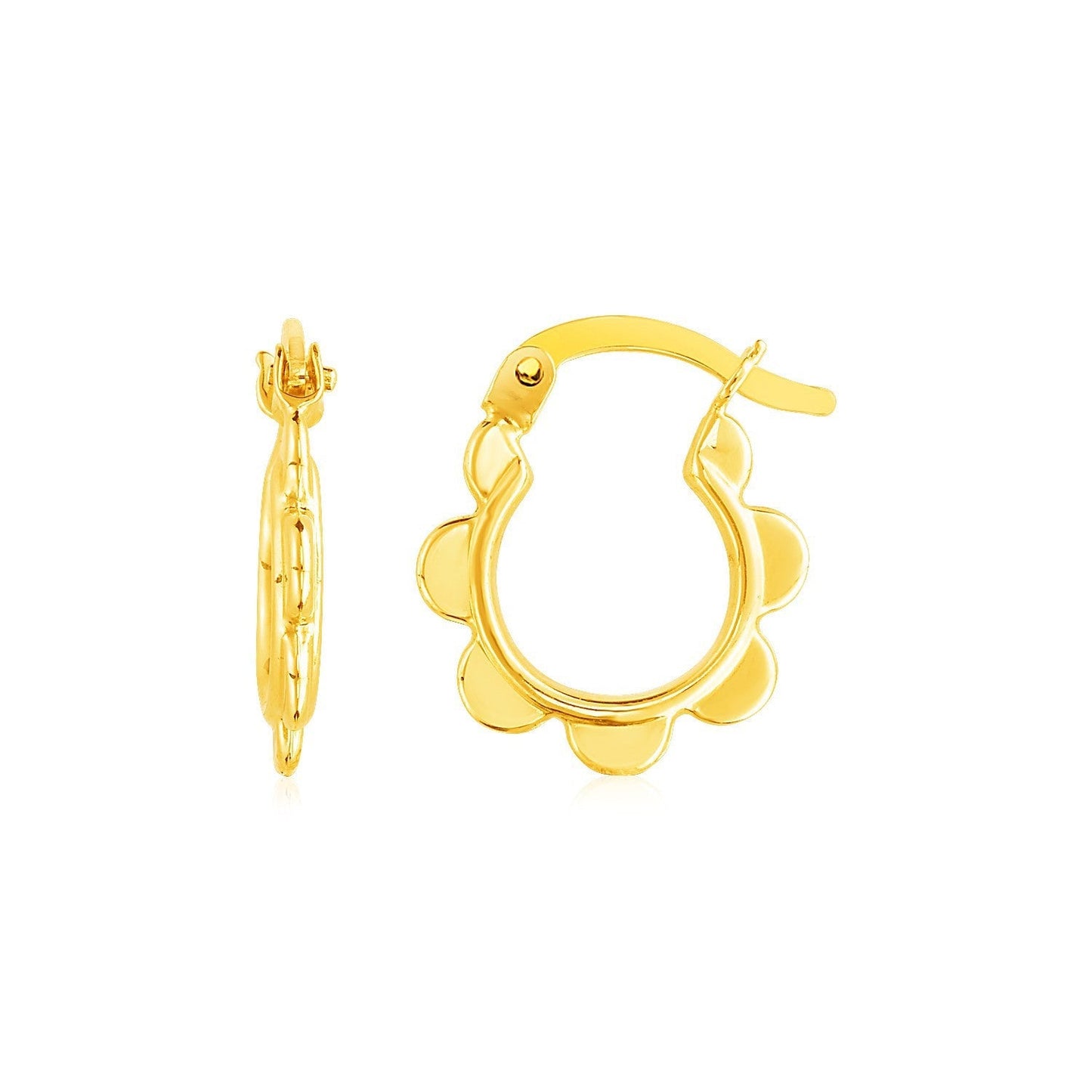 14k Yellow Gold Scalloped Hoop Earrings Bids.com