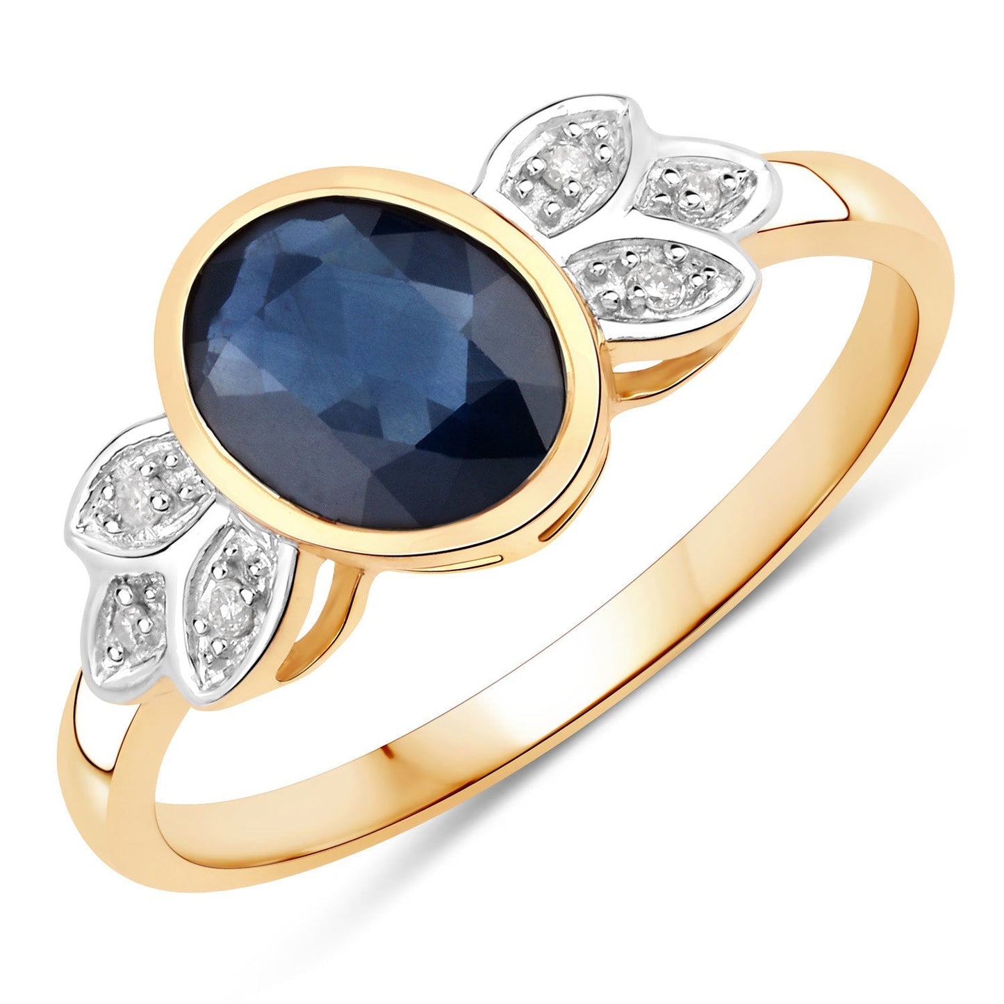 1.56 Carat Genuine Blue Sapphire and White Diamond 14K Yellow Gold Ring Bids.com