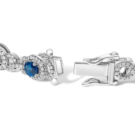 14K White Gold Vintage-Inspired Oval Blue Sapphire & Diamond Link Bracelet Bids.com