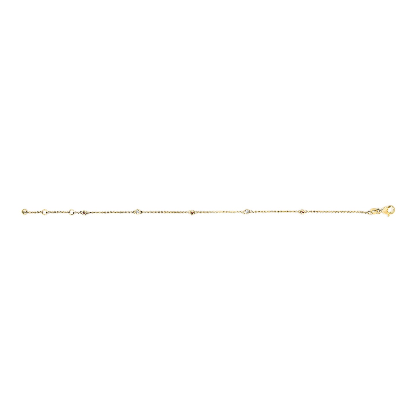 14K Yellow Gold Alternating Red Ruby and White Diamond Bezel Station Chain Bracelet (I-J Color, SI2-I1 Clarity) - 7.5" Inches Bids.com