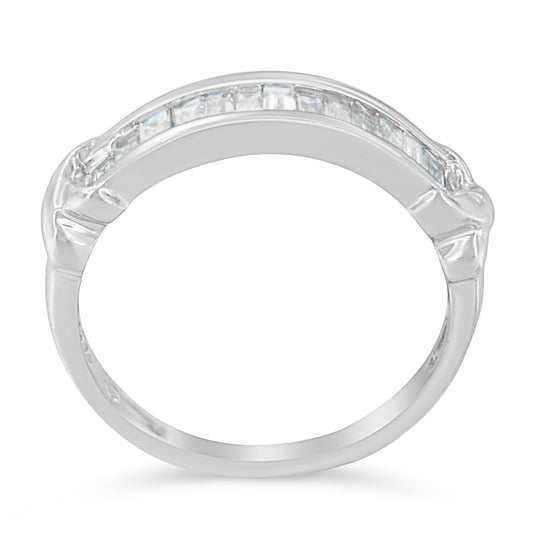 .925 Sterling Silver 1/2 Cttw Baguette Cut Diamond Channel Set X-Station Wedding Ring (H-I Color, I1-I2 Clarity) - Size 6-1/2 Bids.com