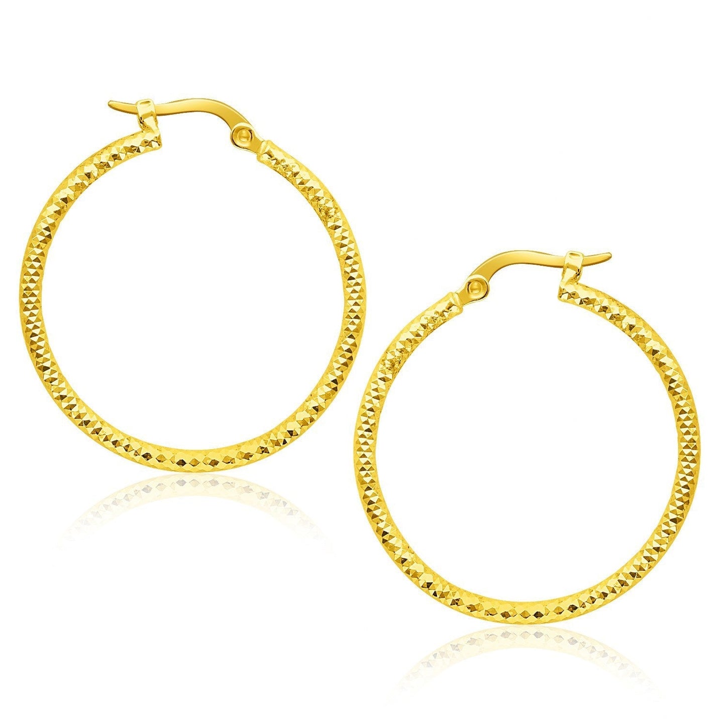 14k Yellow Gold Tube Textured Round Hoop Earrings Bids.com