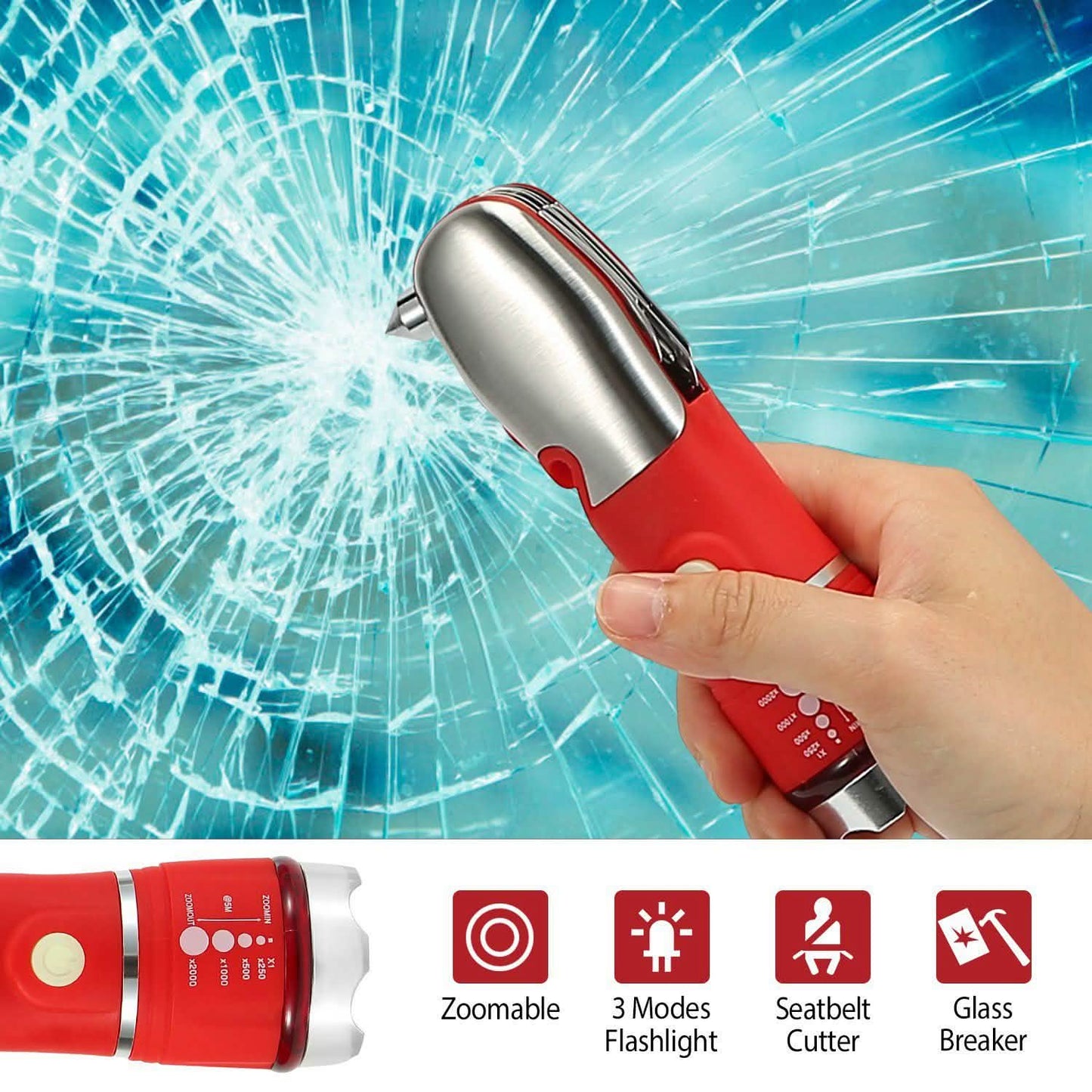 8-in-1 Multi-Tool Hammer Zoomable Emergency Flashlight DailySale