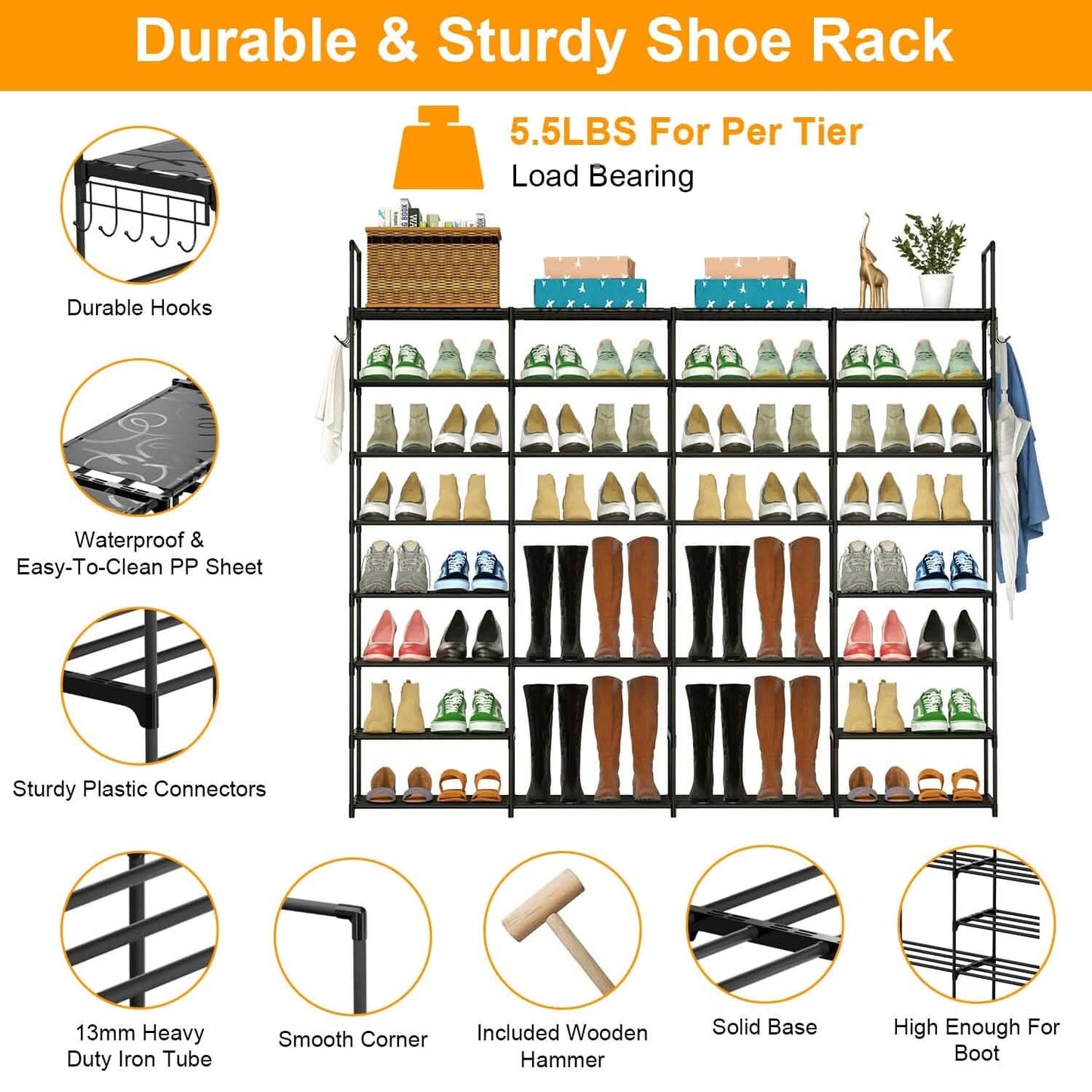 8-Tier Shoe Rack Metal Shoe Storage Shelf DailySale