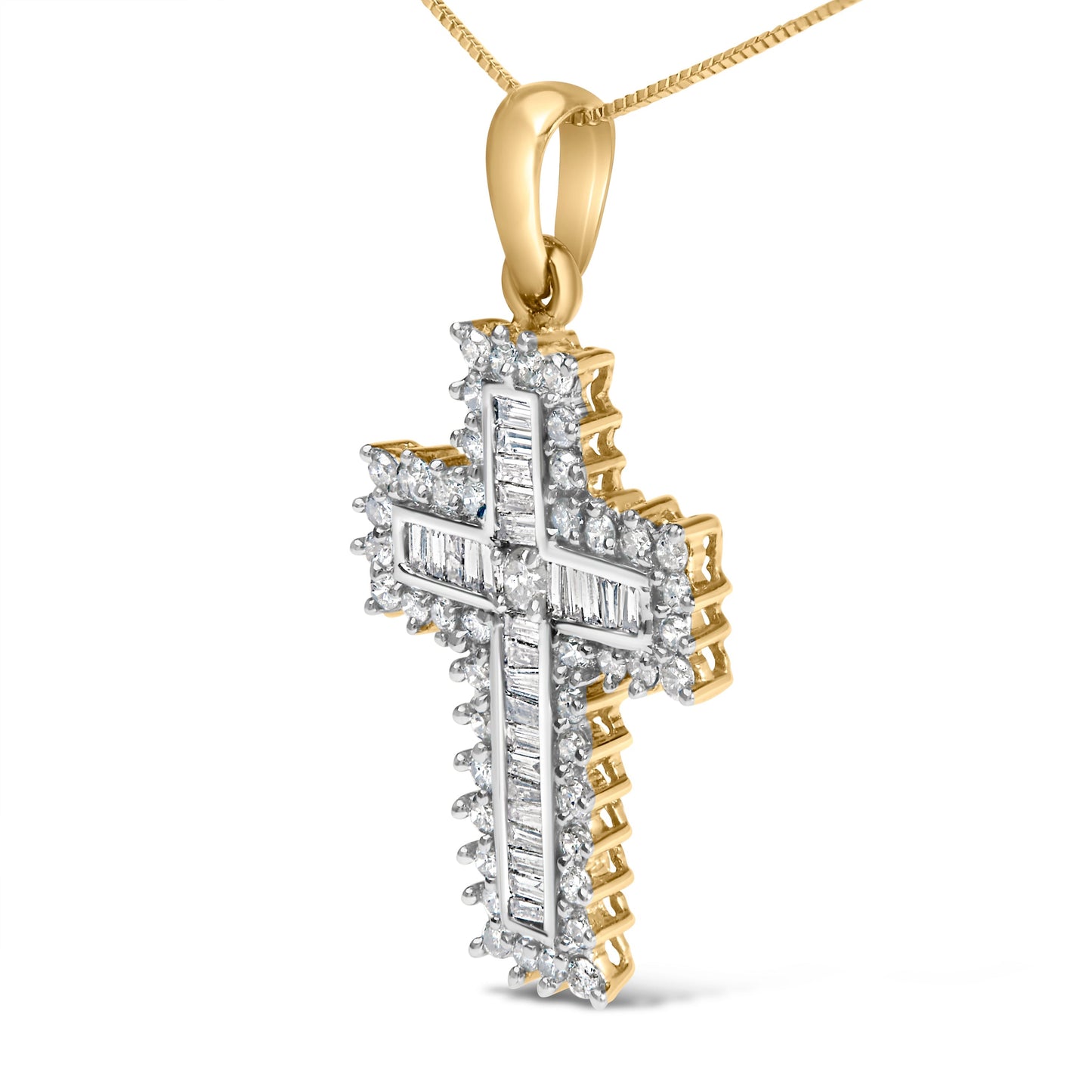 14K Yellow Gold 2.0 Cttw Multi-Row Diamond Cross Pendant Necklace Bids.com