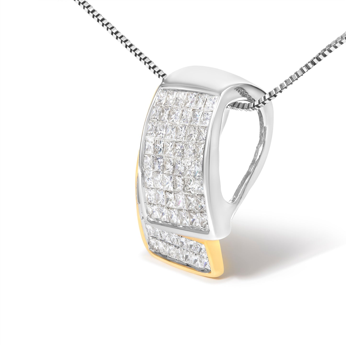 14K White and Yellow Gold 2.0 Cttw Princess Cut Diamond Two Tone Foldover Box Pendant 18†Box Chain Necklace (H-I Color, SI1-SI2 Clarity) Bids.com