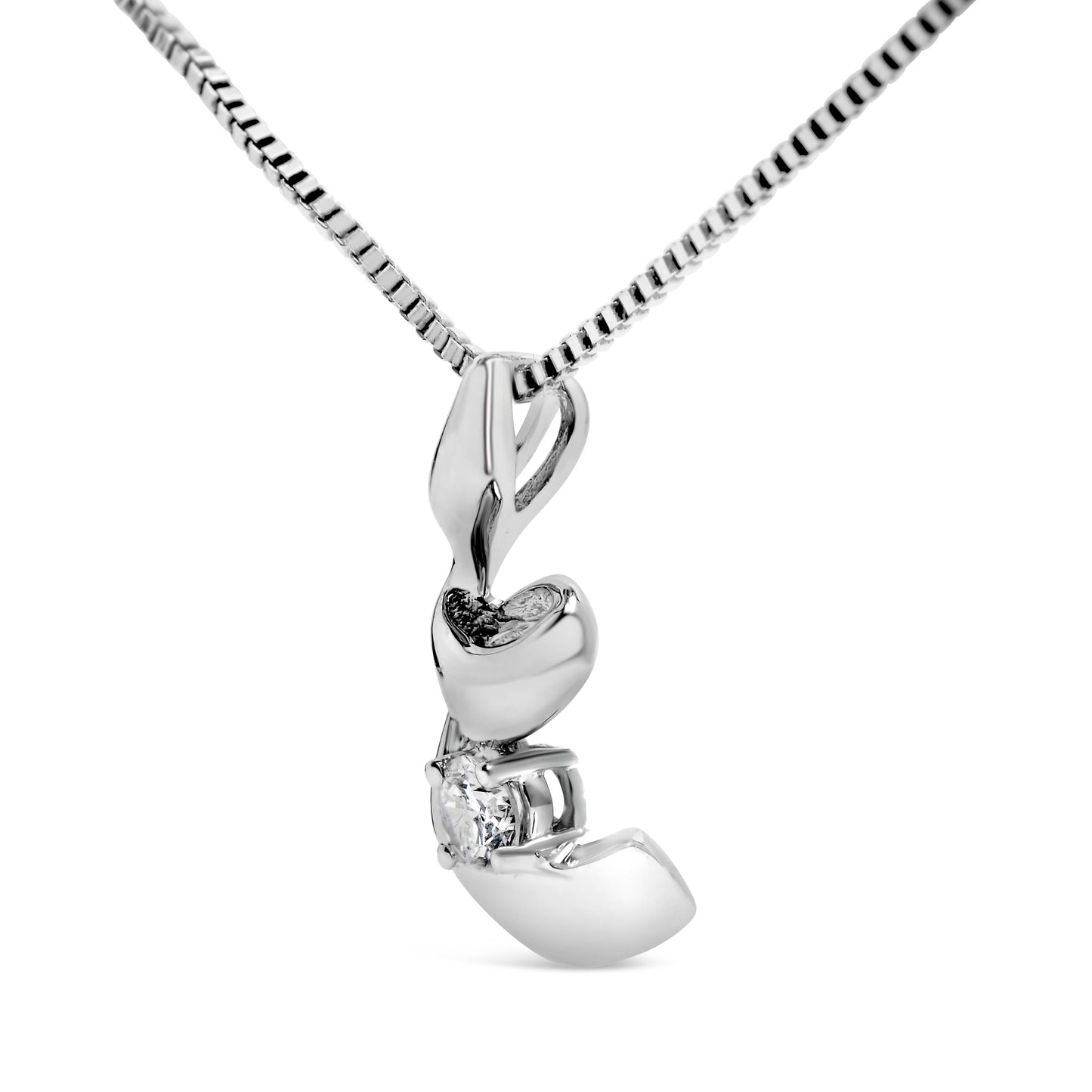 10K White Gold 1/10 Cttw Diamond Solitaire Spiral 18" Pendant Necklace (I-J Color, I2-I3 Clarity) Bids.com