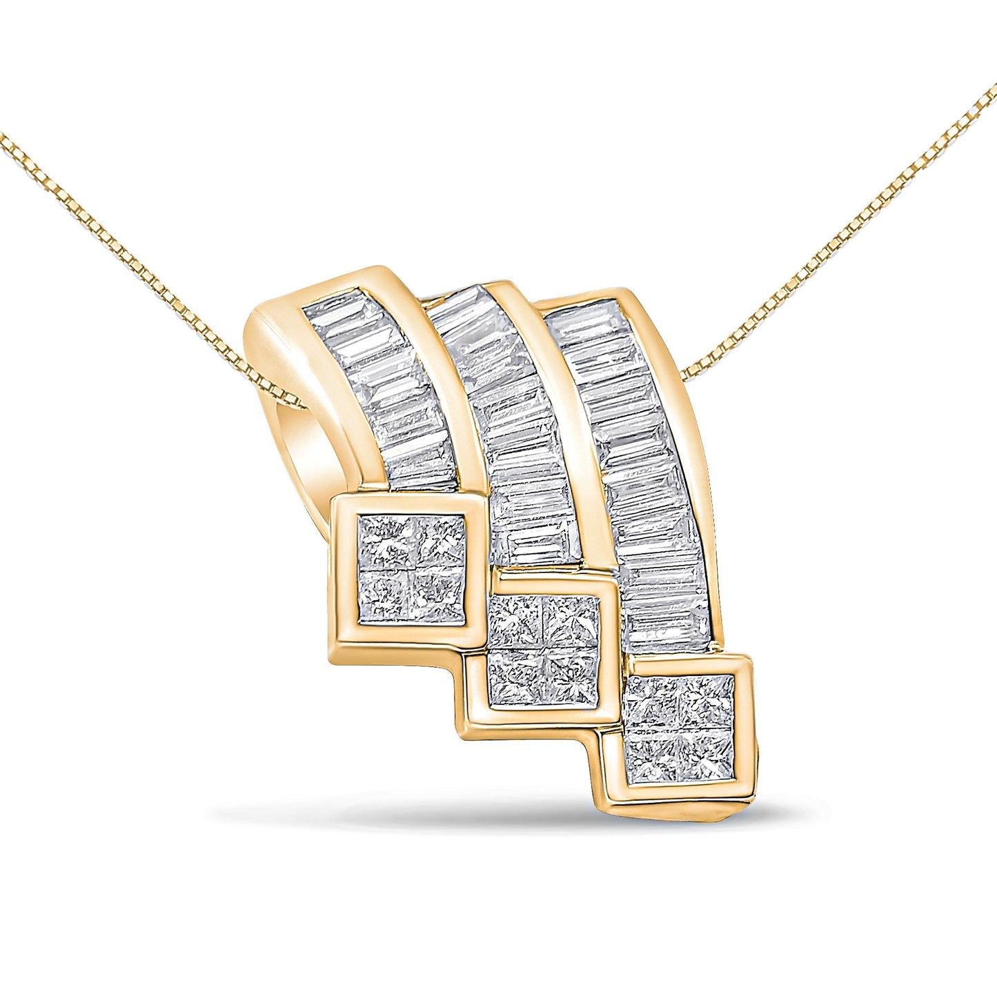 14K White Gold 1 1/2 Cttw Invisible Set Princess and Channel Set Baguette-cut Diamond Triple Curve Pendant Necklace (G-H Color, SI1-SI2 Clarity) - NO CHAIN INCLUDED Bids.com