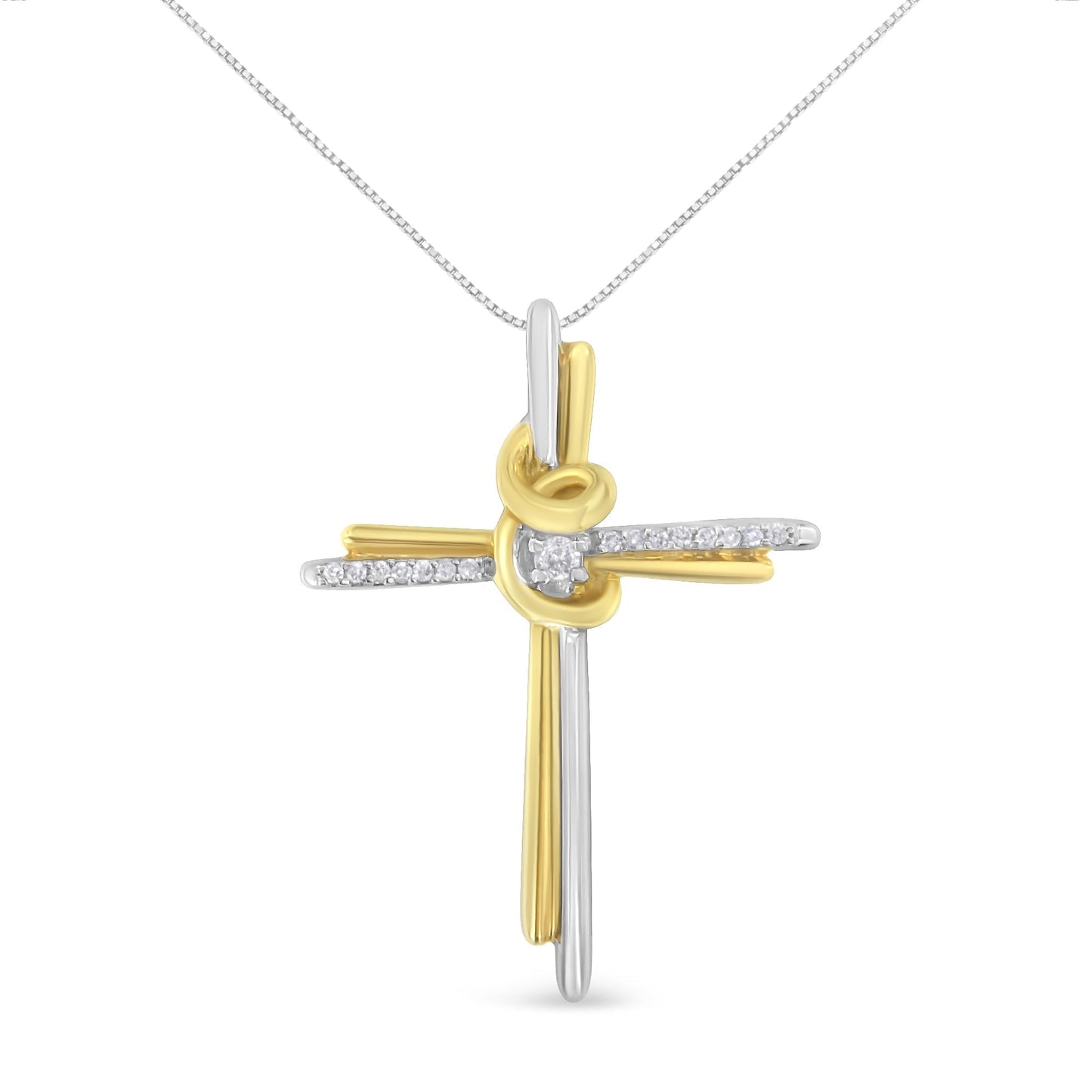 10K Two-Tone Yellow & White Gold Diamond-Accented Cross 18" Pendant Necklace (J-K Color, I2-I3 Clarity) Bids.com