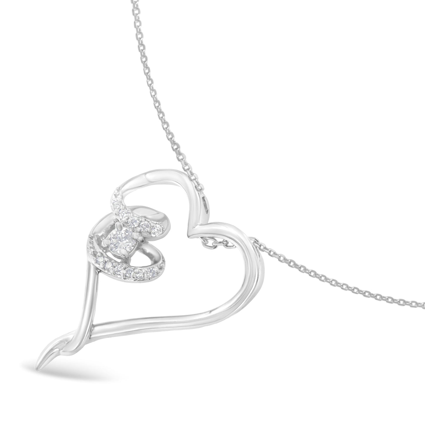 .925 Sterling Silver 1/10 cttw Diamond Heart Pendant Necklace (H-I, I1-I2) Bids.com