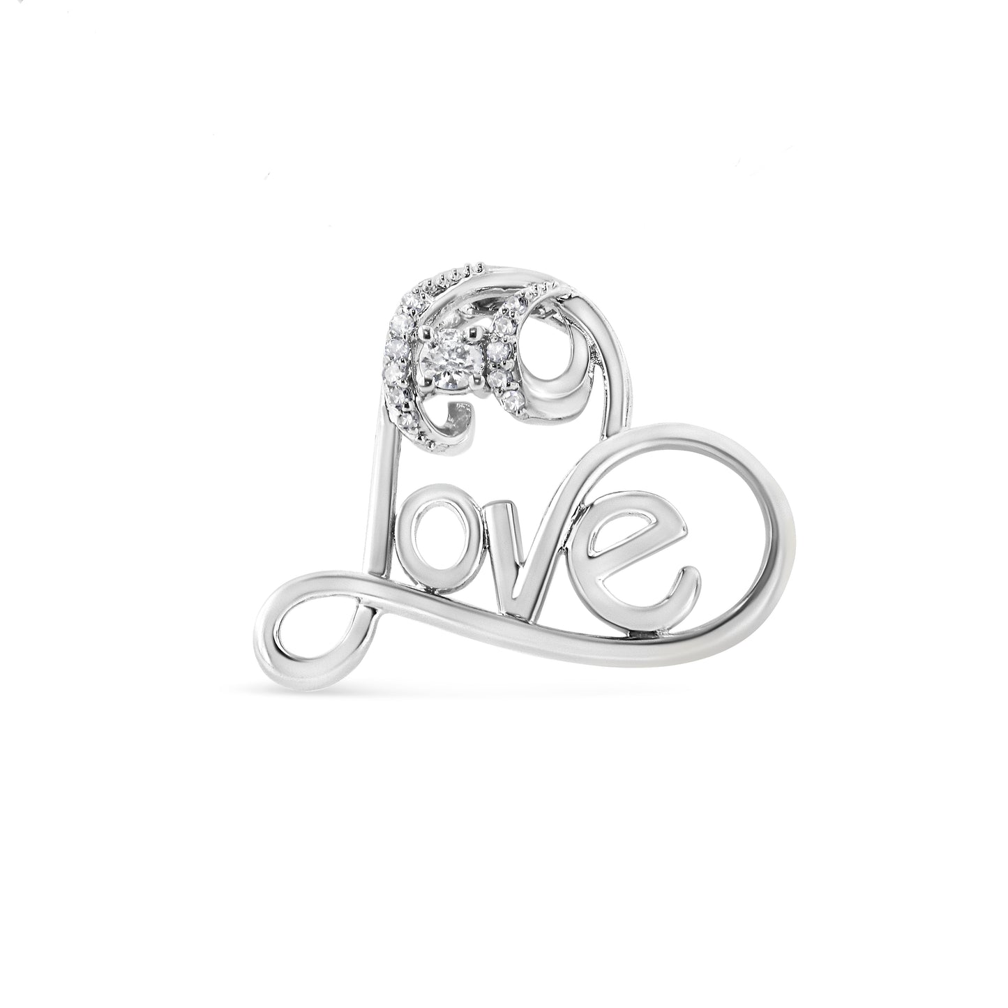 .925 Sterling Silver 1/10 Cttw Round Brilliant-Cut Diamond Accented Open Heart with Love 18" Pendant Necklace (H-I Color, I1-I2 Clarity) Bids.com