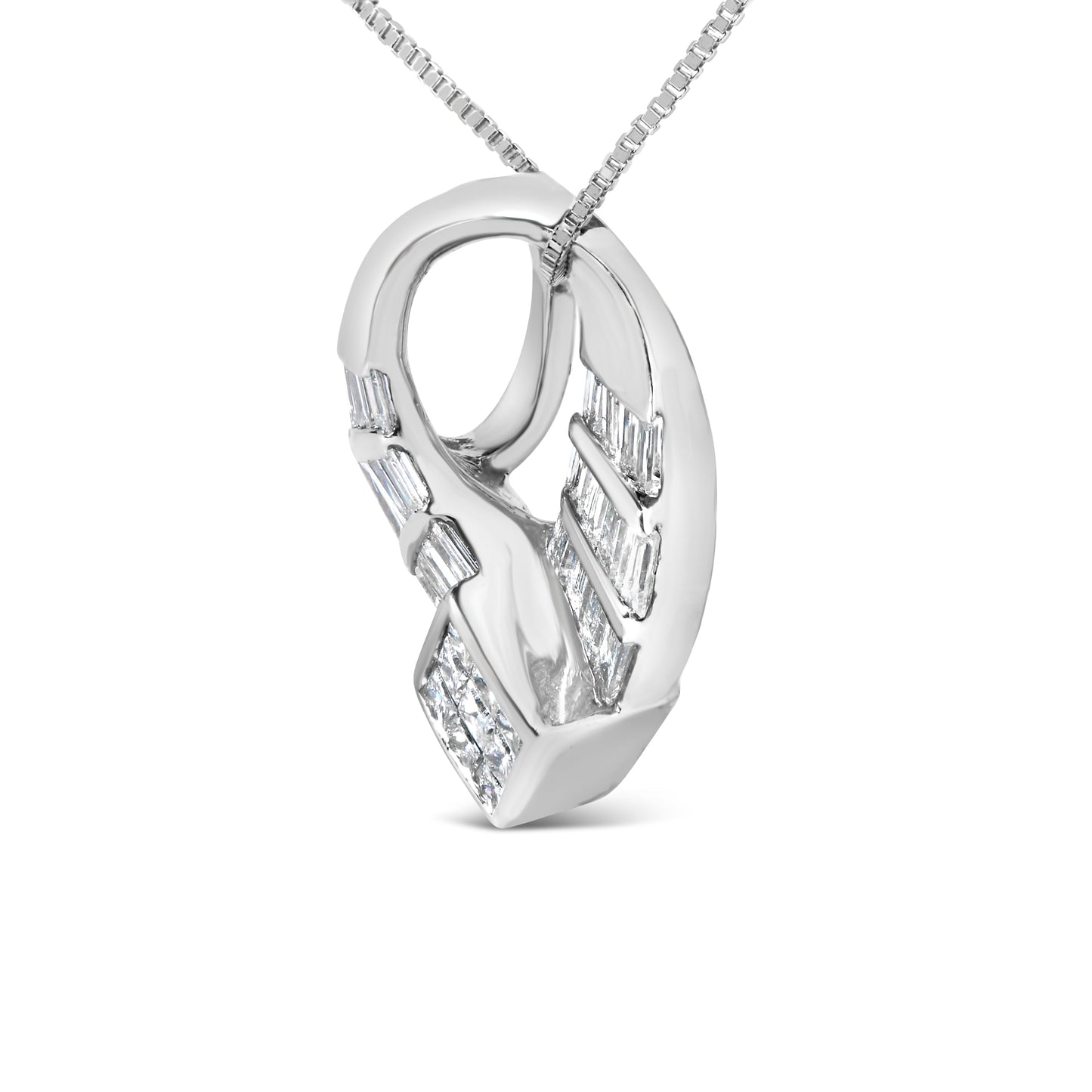 14k White Gold 1 5/8 Cttw Invisible Set Princess and Channel Set Baguette Diamond Curved Oval Shape Pendant Necklace (G-H Color, VS2-SI1 Clarity) Bids.com