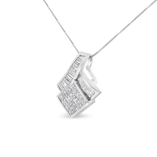 14k White Gold 2 1/10 Cttw Princess and Baguette Geometric Designed Diamond Pendant Necklace (G-H Color, VS1-VS2 Clarity) - NO CHAIN INCLUDED Bids.com