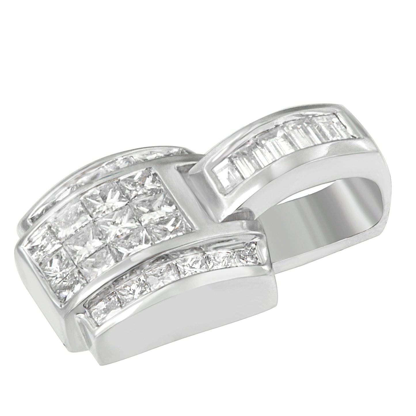 14K White Gold 2 1/5 Cttw Princess Cut Composite Diamond Pendant with Diamond Bale Pendant Necklace (H-I Color,SI1-SI2 Clarity) - NO CHAIN INCLUDED Bids.com