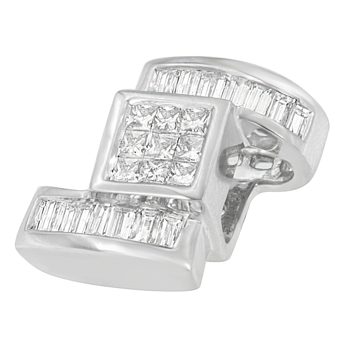 14K White Gold 1 2/5 cttw Princess and Baguette Cut Diamond Zig Zag Pendant Necklace (H-I, SI1-SI2) Bids.com
