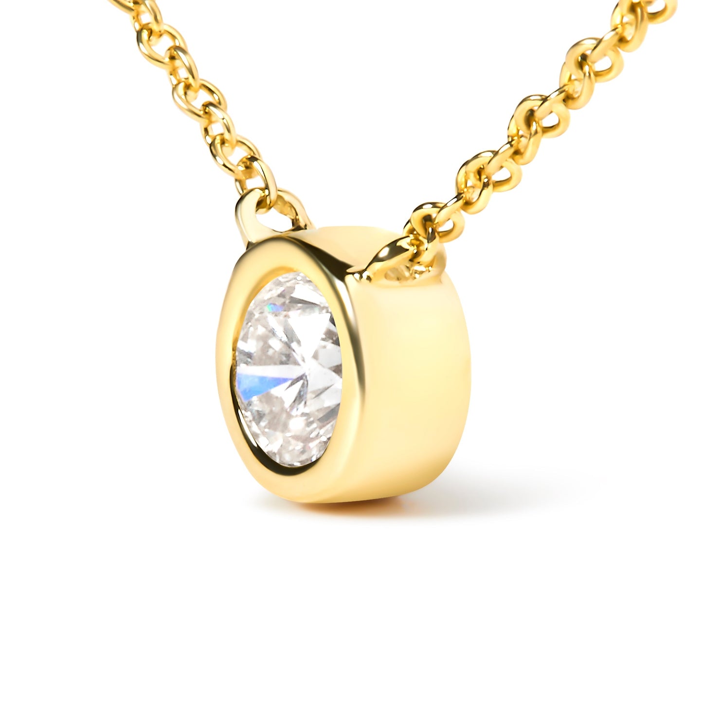 10K Yellow Gold 1/3 Carat Round Brilliant-Cut Diamond Modern Bezel-Set Solitaire 16"-18" Pendant Necklace (H-I Color, SI2-I1 Clarity) Bids.com