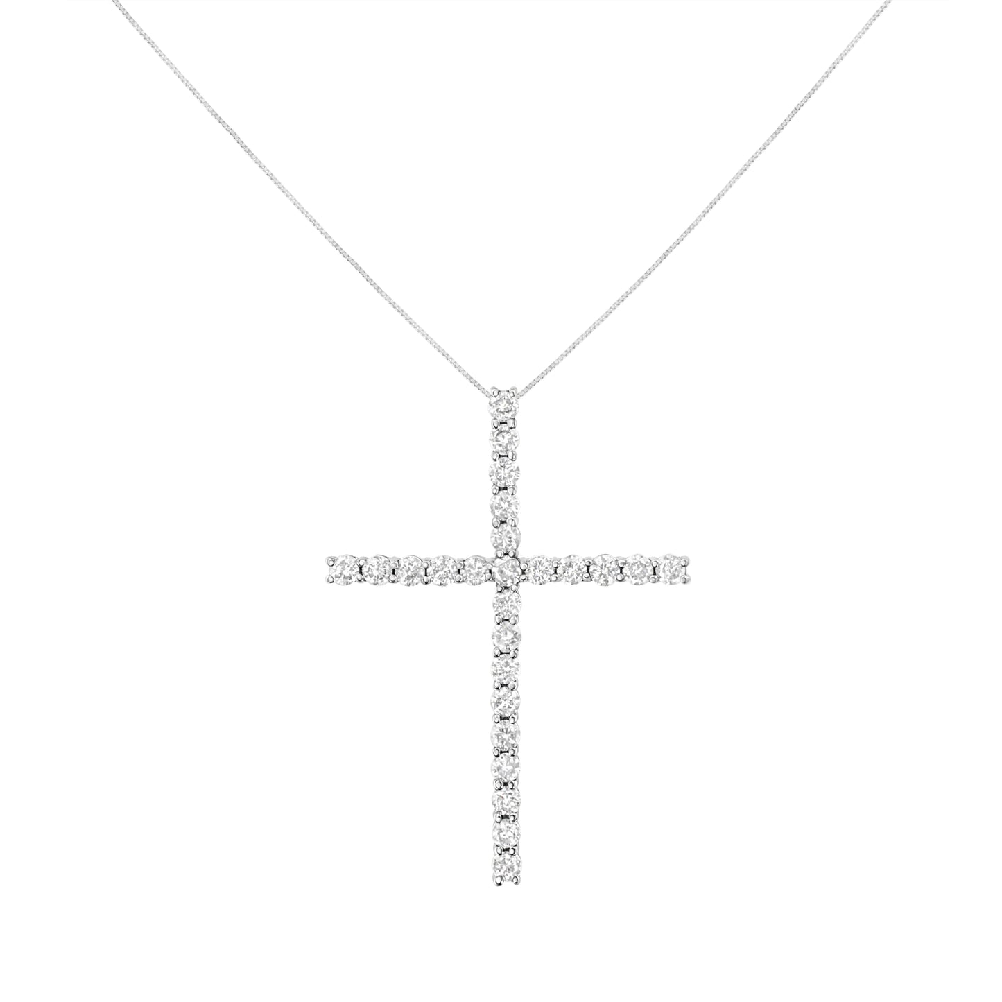 .925 Sterling Silver 3.0 Cttw Round Shape Diamond 1-1/2" Cross Pendant with Box Chain Necklace (I-J Color, I2-I3 Clarity) - 18" Bids.com