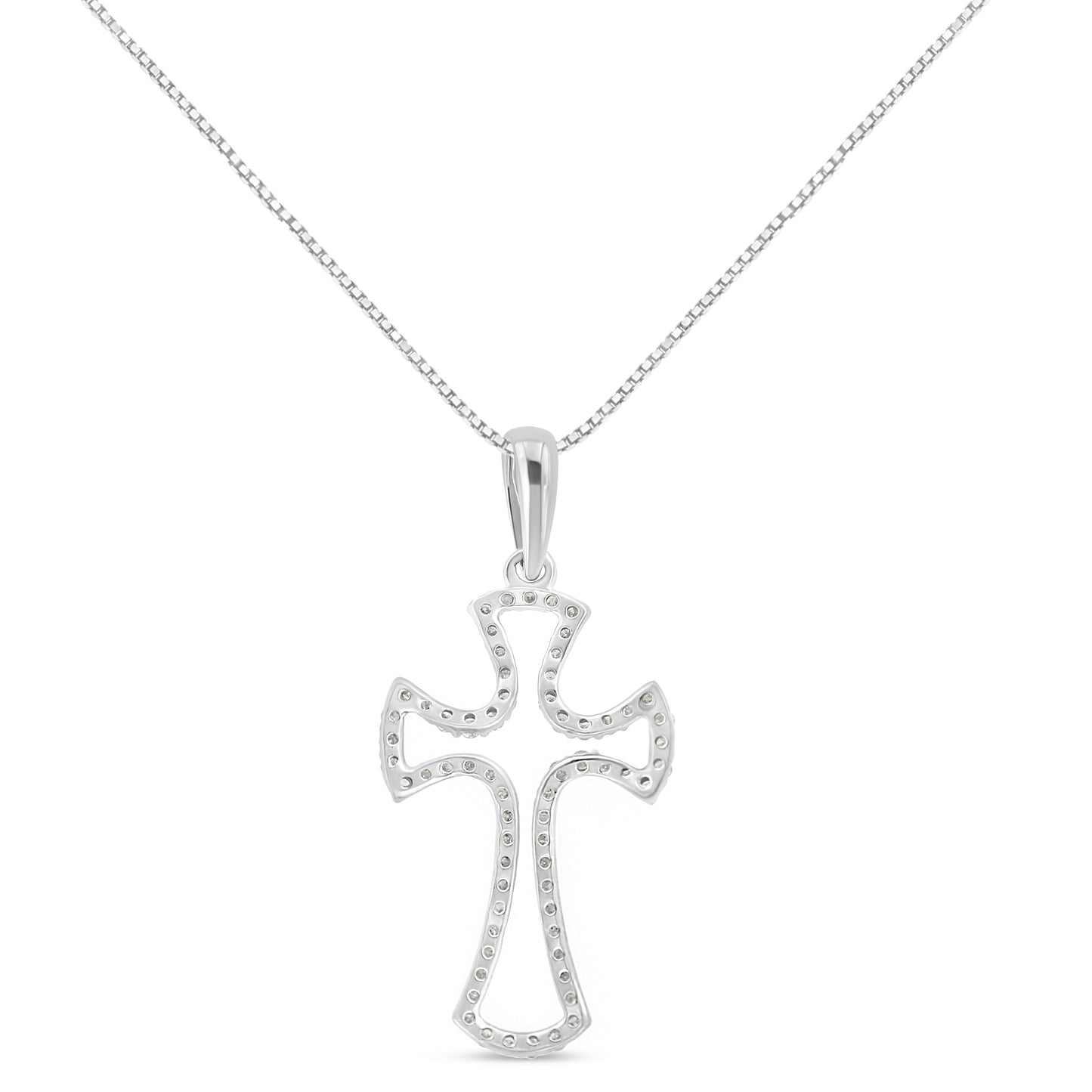 .925 Sterling Silver 1/3 Cttw Diamond Framed Open Cross 18" Pendant Necklace (J-K Color, I2-I3 Clarity) Bids.com