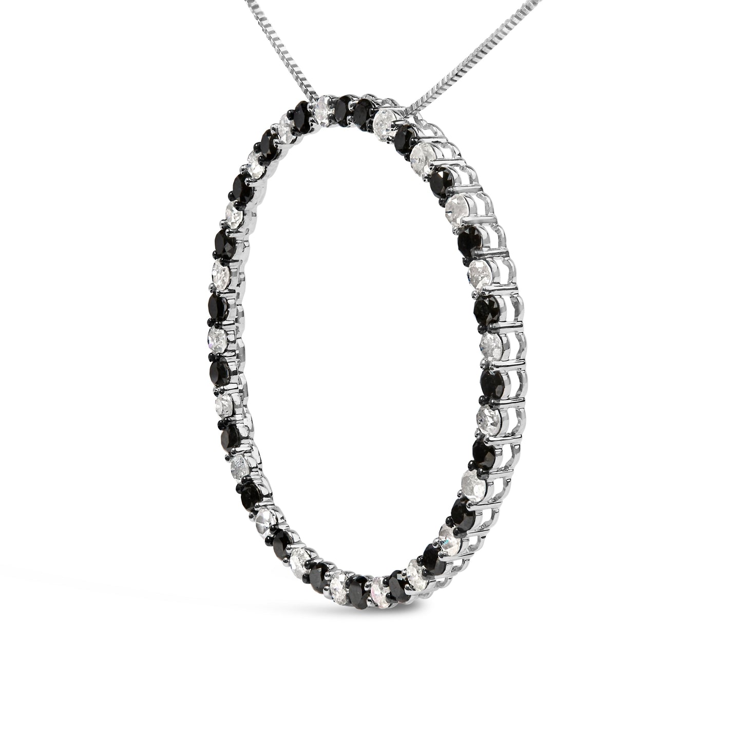 .925 Sterling Silver 3.0 Cttw Alternating Black and White Diamond Open Hoop Circle Pendant Necklace (H-I Color, I3 Clarity) - 18" Inches Bids.com