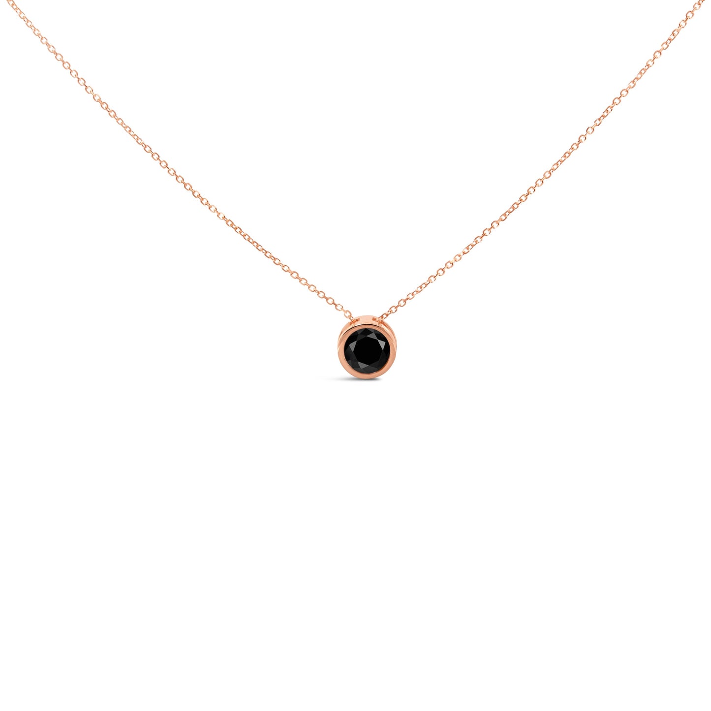 14K Rose Gold 3 1/2 Cttw Bezel-Set Black Round Diamond Solitaire Pendant Necklace (Black Color, I2-I3 Clarity) - 18" Bids.com