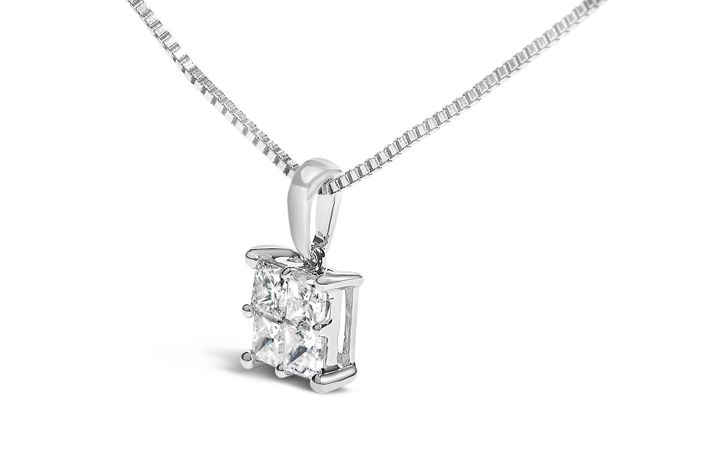 Sterling Silver 1/2 Cttw Princess-Cut Diamond 4 Stone Pendant Necklace Bids.com