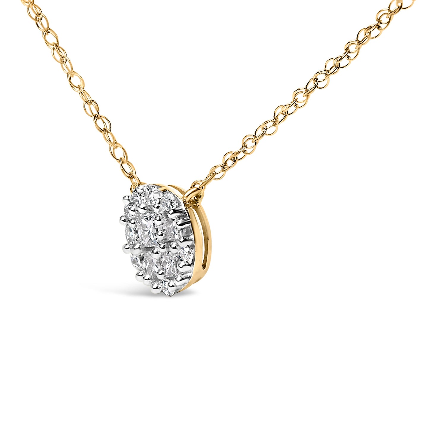 14K Yellow Gold Plated Sterling Silver 3/8 Cttw Diamond Cluster Pendant Necklace Bids.com