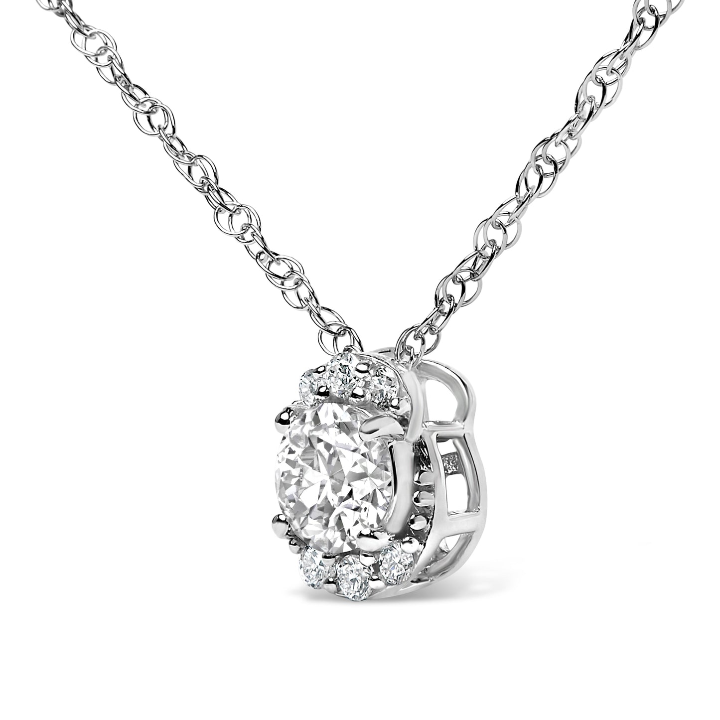 Sterling Silver 1/2 Cttw Lab Grown Diamond Oval Halo Pendant Necklace Bids.com