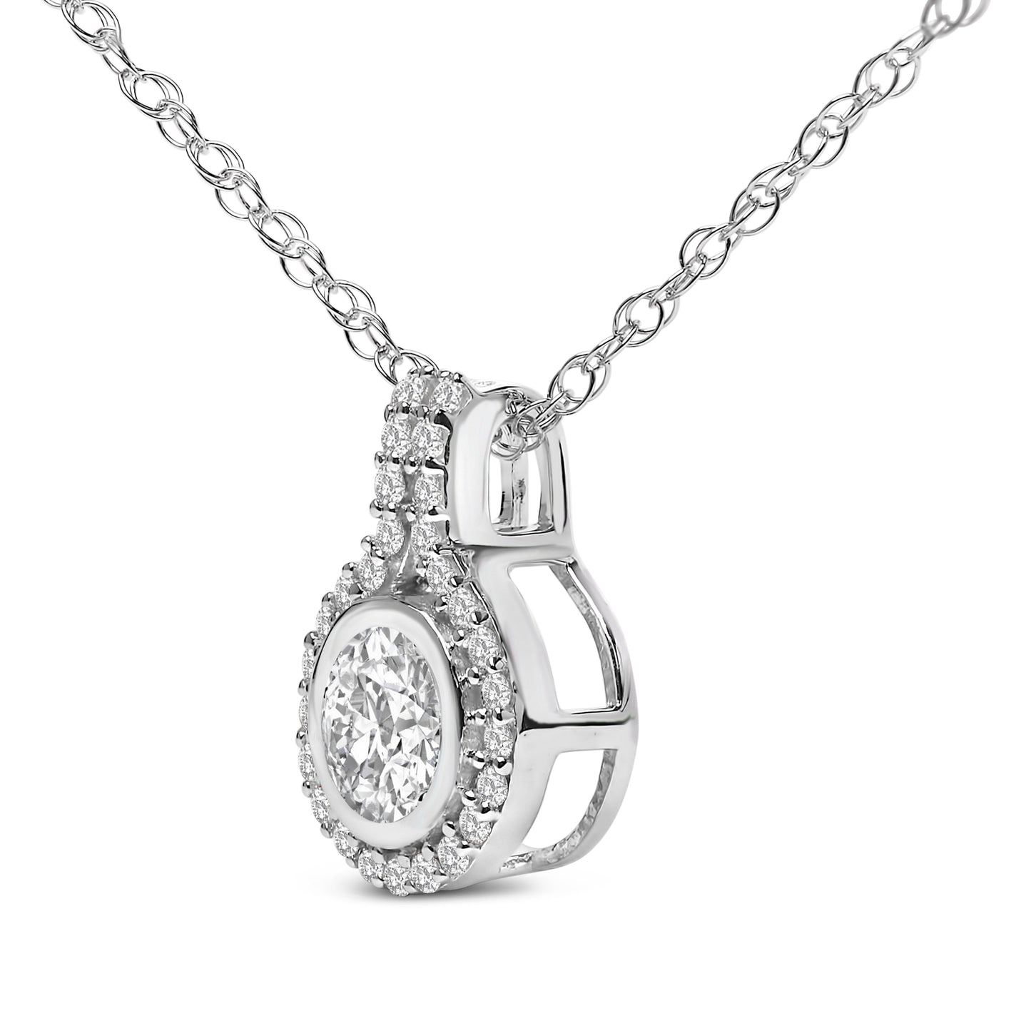Sterling Silver 3/4 Cttw Lab Grown Diamond Halo Pendant Necklace Bids.com