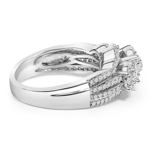 .925 Sterling Silver 1.0 Cttw Diamond Engagement Ring and Soldered Wedding Band Set Bids.com