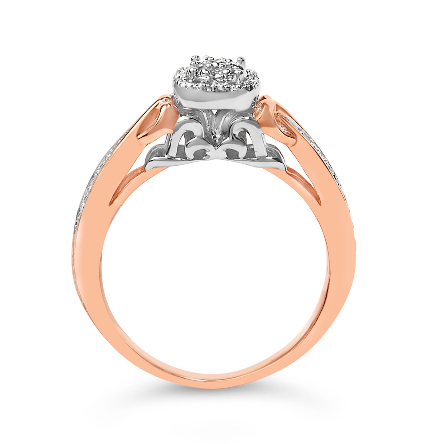 14K Rose Gold Plated Sterling Silver 1/6 Cttw Diamond Knot Cluster Ring Bids.com