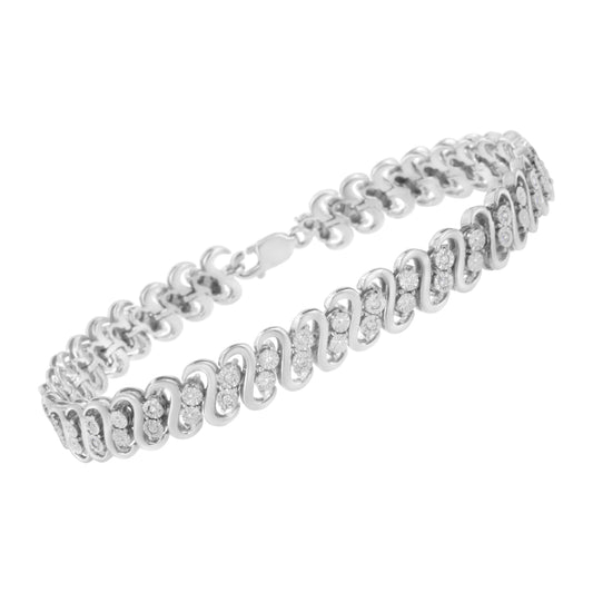 .925 Sterling Silver 1/4 cttw Round-Cut Diamond Double Row Wrapped S-Link Bracelet (I-J Color, I2-I3 Clarity) - Size 7.25" Bids.com